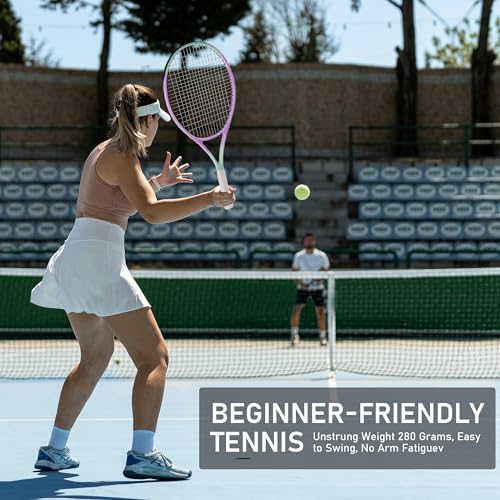 OGEENIER 27" Tennis Racket Set for Adults, Pre-Strung Tennis Racquets for Beginners, 2-Player Recreational Tennis Set with 3 Balls, 2 Vibration Dampers, 2 Grips, 1 Carrying Bag