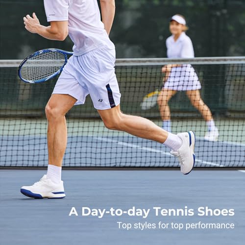 FitVille Men‘s Wide Pickleball Shoes All Court Tennis Shoes with Arch Support for Plantar Fasciitis (White, 10.5 Wide)