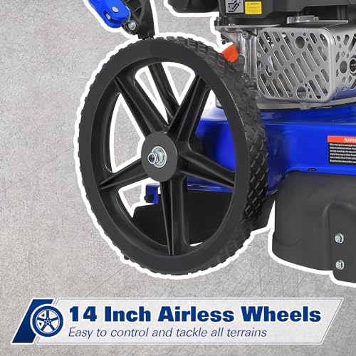 BILT HARD Walk Behind String Trimmer, 170cc 4-Cycle Gas Brush Hog Mower, 22 Inch Cutting Diameter, Push Weed Eater with 14 Inch Flat Free Wheels, Brush Cutter for Farm, Lawn, Yard