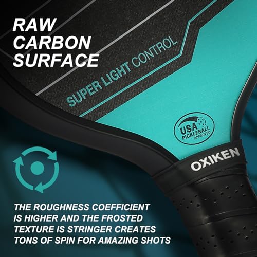 OXIKEN 16 mm Pickleball Paddles USAPA Approved T700 Carbon Fiber Surface (CFS) 8.3oz Pickle Paddle, Thermoformed High Grit & Spin, 5.5” Elongated Handle, Anti Slip Sweat Absorbing Grip with Cover Case