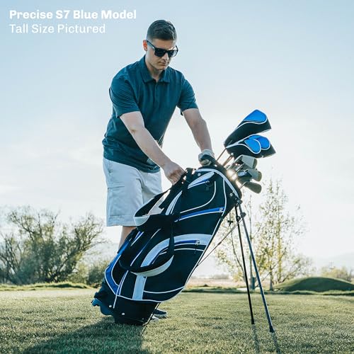 Precise S7 Complete Golf Club Set for Men - Right Handed Tall Mens Golf Clubs Full Set w/Driver, Woods, Hybrid, Irons, Putter, Wedge, Stand Bag & Headcovers - Beginner Friendly Package - Black/Red