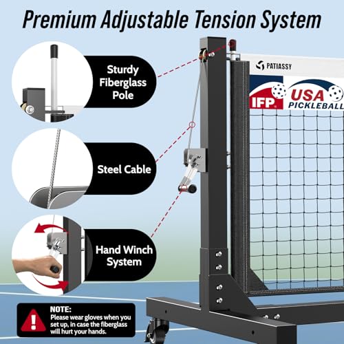 Patiassy Tournament-Grade Pickleball Net, IFP/USAPA Standards Regulation Size, Rust-Resistant Aluminum Frame with Hand-Crank Tension System for Semi-Permanent or Mobile Court Use