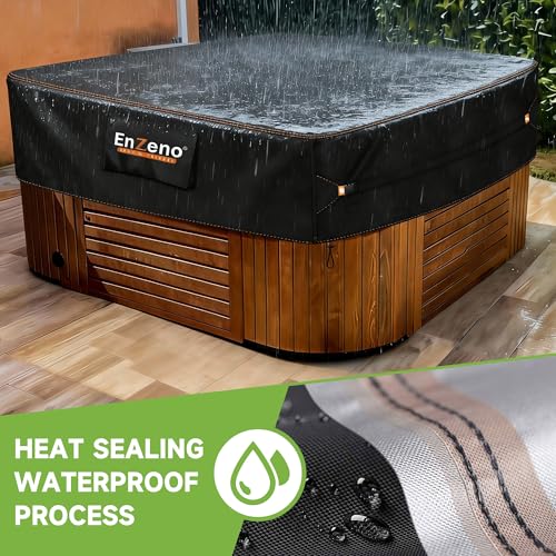 Enzeno Outdoor SPA Hot Tub Cover Waterproof Square 86 x 86 inch fit 84 x 84 or 83 x 83 or 82 x 82 or 7 ft x 7 ft 420D Heavy Duty Cub Hot Tub Lid Protectors Protective Cover Cap