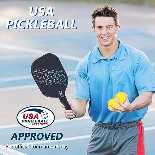 SS OXIKEN Pickleball Paddles Set of 2, USAPA Approved Carbon Fiber Pickle Ball Paddle (CHS) Polypropylene Honeycomb Core, Anti Slip Sweat Absorbing Grip, 2 Outdoor Pickleball, 2 Indoor Pickleball, Bag