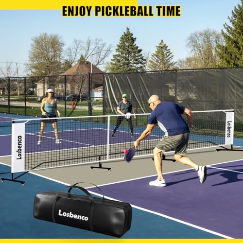 Losbenco Portable Pickleball Net with Wheels - 6-in-1 Adjustable Height Metal Frame Mesh, Standard Size 22FT, Pickleball, Tennis, Volleyball, Football Backyard Outdoor Game Net for Adults and Kids