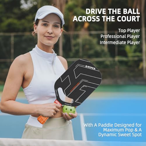 Pickleball Paddles, 3K Raw Carbon Fiber Pickleball Paddle with 14mm Thickness PP Honeycomb Core and Aero Throat, Designed for Unmatched Control and Added Power（Black）