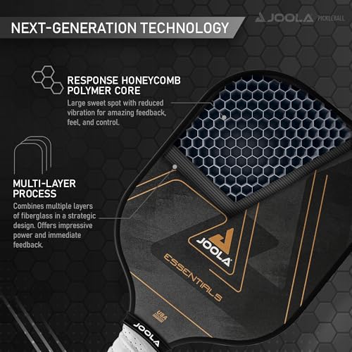 JOOLA Essentials Performance Pickleball Paddle with Reinforced Fiberglass Surface and Honeycomb Polypropylene Core, Black