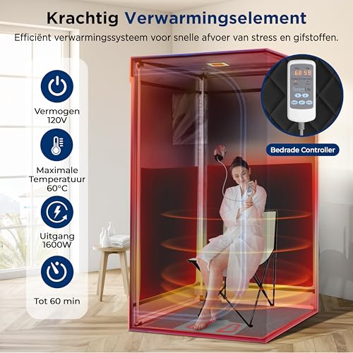 SereneLife Portable Sauna Box for Home, Infrared Sauna Tent with Heated Foot Pad and Folding Chair, Remote Control In-Home Spa, 35" x 71" - inch (Black)
