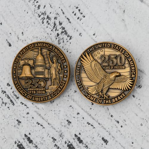 USA 250th Anniversary Challenge Coin – Gold Color Bald Eagle & Liberty Design, 1776–2026 250 Years of Freedom Collectible Coin, Heavyweight Zinc Alloy with Clear Acrylic Case, 1 Pack