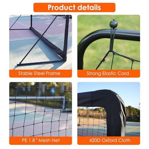 Tennis Rebound Practice Wall - 12ft x 6ft Rebounder Net for Tennis & Racquet Sports Ball & Pickleball, Training Tennises Backboard Net for Court Backyard and Indoor & Outdoor Training, Black
