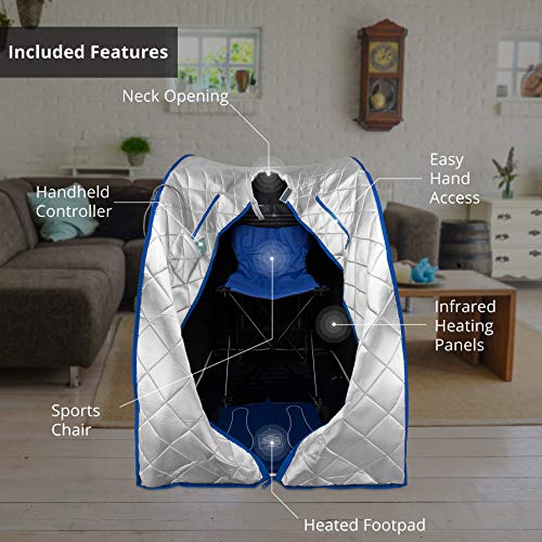 Durasage Infrared IR Far Portable Indoor Personal Spa Sauna with Heating Foot Pad and Chair, X-Large, Silver