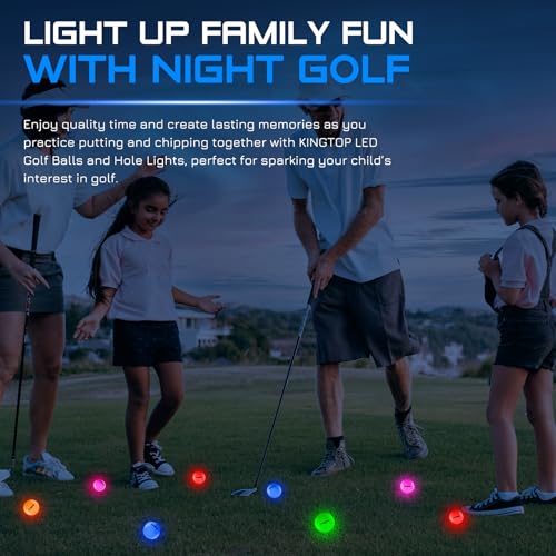 KINGTOP Classic Glow in The Dark Golf Balls with 10-Minute Reset Timer, Super Bright Light Up LED Golf Balls - with Glowing Tees and Storage Bag - Novelty Night Golfing Gift for Men and Women
