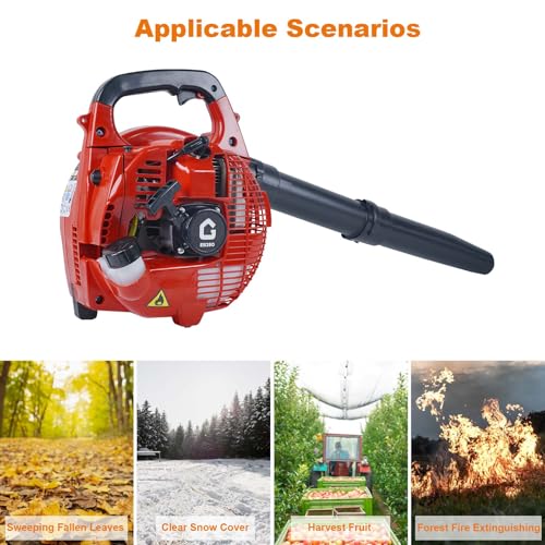 Gas Powered Leaf Blower, 28 CC 1.1-HP 2-Stroke Engine, Powerful 490 CFM & 280 MPH Gas Leaf Blower, Lightweight Handheld Design for Lawn Care, Driveway Cleaning, and Light Snow Removal