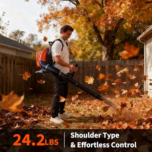 Backpack Blower Gas Powered, 4-HP 2-Cycle 66CC Engine, Gas Leaf Blower, 880 CFM & 320 MPH, Backpack Leaf Blower for Heavy Duty Lawn Care, Wet Leaf & Debris Clean