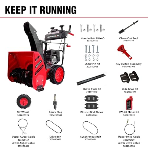 PowerSmart Snow Blower Gas Powered 24 in. 252cc OHV Engine with Eletric Start, 13 in. Airless Tires, Self-Propelled Two-Stage Snowblower
