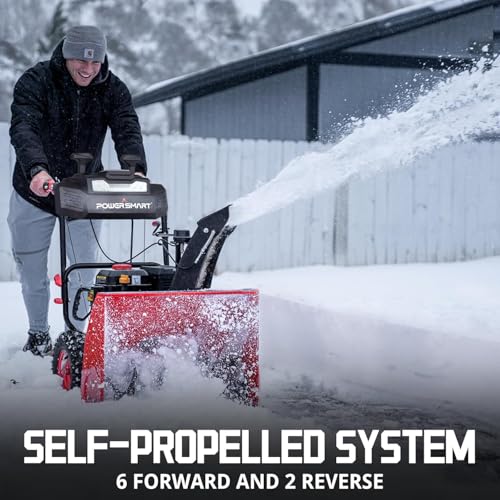 PowerSmart 24-Inch Gas Snow Blower, Self-Propelled Powered by B&S 208cc Engine, 13-Inch Snow Tires, Handle Warmer, Two-Stage Snow Blowers with LED Lights