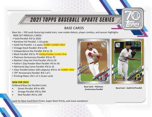 2021 Topps Traded and Update Series Baseball Unopened Blaster Box of Packs with 99 Cards including One EXCLUSIVE 70th Anniversary Patch and Possible Rookies Autographs and Jersey Cards
