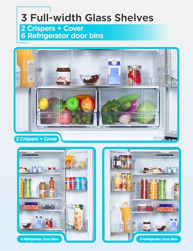 BLACK+DECKER 16 Cu. Ft. French Door Refrigerator with Built-in Ice Maker, Full Size Refrigerator with Bottom Mount Freezer Drawer, Frost Free, ENERGY STAR certified, BRF1600GIMB, Black