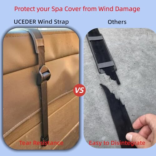 UCEDER 2 PCS Heavy Duty Hot Tub Cover Wind Straps FITS Most SPAS Locks Adjustable Length 67"~116" (Black, 9.5 Ft)