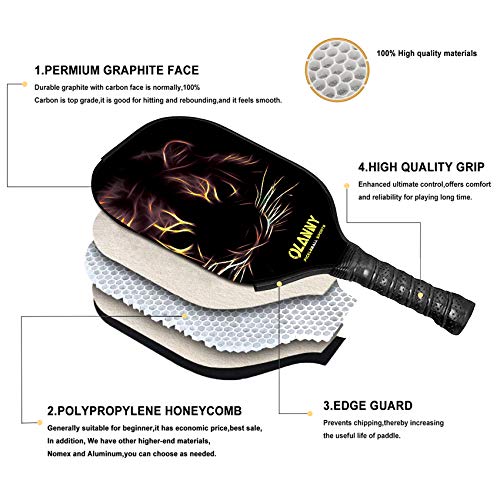 OLANNY Pickle Ball Raquette Set of 4 Lightweight Pickleball Paddle Set Premium Comfort Grip Polymer Honeycomb Core Set of Four Paddles,4 Replacement Soft Grip,4 Balls & Drawstring Bag