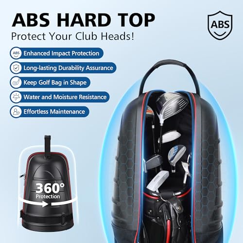 Golf Travel Bags for Airlines with Wheels, Hard Case Top and 1680D Heavy Duty Oxford Protect Golf Clubs, Lightweight and Easy to Maneuver, Black, Red and Blue
