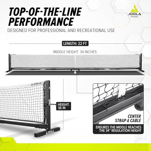 JOOLA Pro Pickleball Net - Heavy Duty Tournament Grade for Outside & Indoor Pickleball Courts - Regulation Height & Length - Stationary Pickle Ball Net with Steel Cable