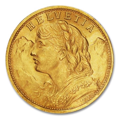 1897-1935 (Random Year) CH Swiss Gold Helvetia Coin About Uncirculated with Certificate of Authenticity 20 Francs AU