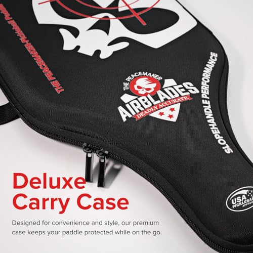 AirBlades Peacemaker Pickleball Paddle – USAPA Approved, T700 Carbon Fiber, Patented Slopehandle, Honeycomb Core, Friction Paint, Edgeless Design, Thermoformed, Deluxe Carry Case