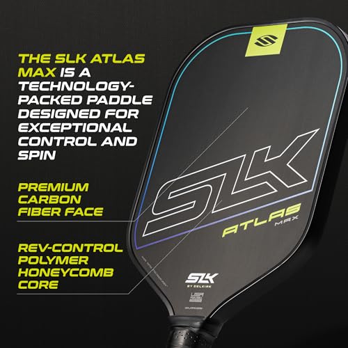 Selkirk Sport SLK Atlas Max Pickleball Paddles Set of 2 | Raw Carbon Fiber Face & Rev-Control Polymer Core | Complete Pickleball Set with 2 Pickle Ball Rackets, 3 Hybrid+ Balls, and SLK Sling Bag