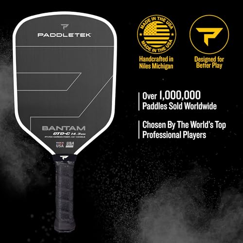 Paddletek Bantam GTO-C 14.3mm Hybrid Pickleball Paddle – Raw Carbon Fiber Face – Aerodynamic Tapered Shape – Polymer Core – 16.25" x 7.75" – 5.5 inch Handle – UPA-A & PBCoR .43 Certified – Made in USA