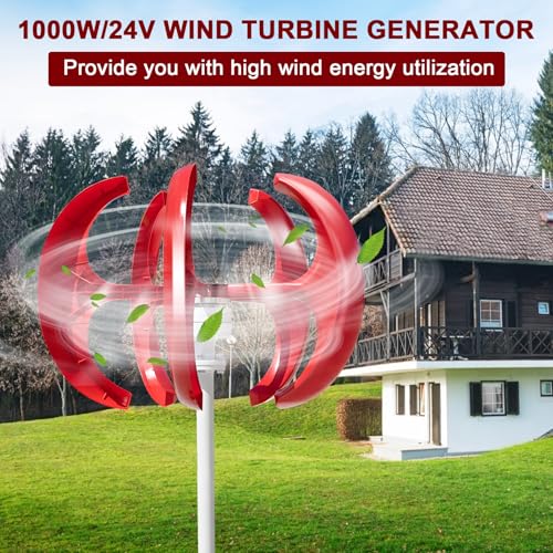 Labufiz 1000W Wind Turbine Generator Kit, 12V/24V 5-Blade Windmill for Home, RV, Boat & Camping, Permanent Magnet Winds Power Generator with Low Start Wind Speed (2m/s) Red