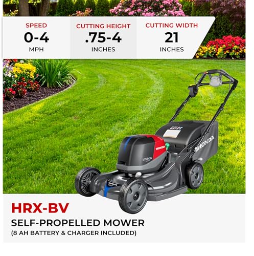 Honda HRX-BV 21-Inch Walk Behind Battery Powered Lawn Mower, Variable Speed Self Propelled Lawn Mower with 2.2 Bushel Capacity, Easy-Off Grass Bag, Clean Cuts in Thick and Tall Grass (HRX217YXBVKA4)