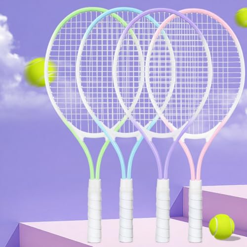 NEWSNOW Children's Tennis Racket for 2 Players, Suitable for Beginners, pre Worn 27 inch Lightweight Children's Racket, Suitable for Boys and Girls, Equipped with Tennis (Blue)