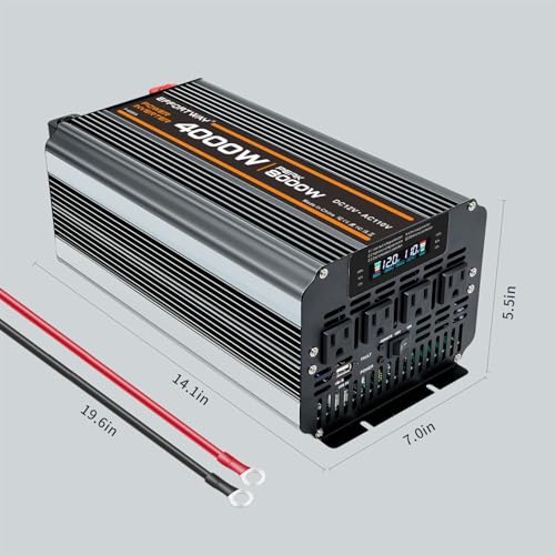 4000w Power Inverter DC 12V to AC 110V/120V Converter with 8000w Peak.Comes with LCD Display, Wireless Controller,4AC outlets 1USB.RV Inverter,Suitable for Camping,and Off-Grid Solar Inverter Systems