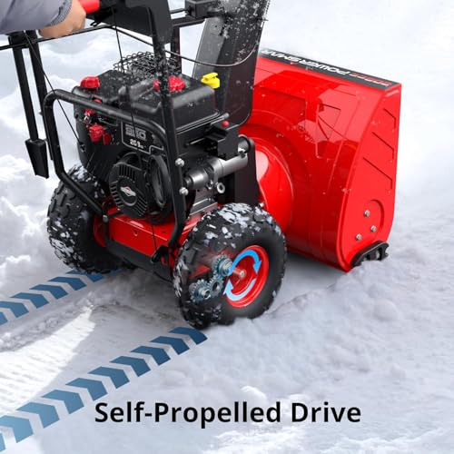 PowerSmart 24-Inch Self-Propelled Gas Snow Blower, Powered by B&S 208cc Engine, Electric Start, 13-Inch Snow Tires, Handle Warmer, Two-Stage Snow Blowers with LED Lights