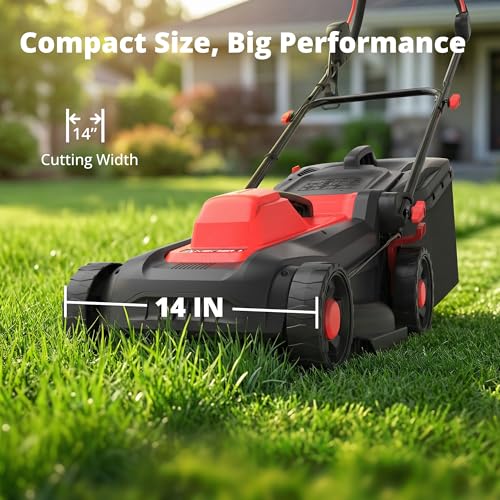 AMERISUN 14-Inch 2IN1 Electric Lawn Mower, 12.5 Amp 1500W Corded Push Mower with 6-Position Height Adjustment, 10-Gallon Grass Catcher & Mulching Kit, Lightweight Lawn Mower for Small to Medium Yards