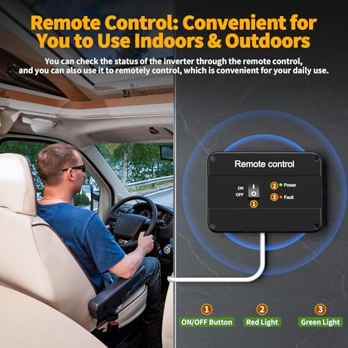 1500 Watt Inverter 12V DC to 110V/120V AC, Pure Sine Wave Inverter for Truck/RV/Home/Solar/Off-Grid, Surge 3000W Pure Sine Power with 2 AC Sockets, 5V 3.4A USB, Digital Display, Remote Controller