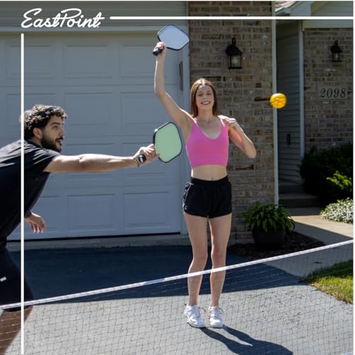 EastPoint Adjustable Pickleball Net - White & Blue, Metal - Fully Pre-Assembled & Portable Pickleball Net - Adjustable 10-22 ft Driveway Mesh for Play Court - Space-Saving Folding Design