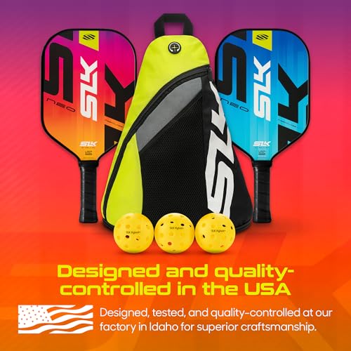 Selkirk Sport SLK Neo Fiberglass Pickleball Paddles Set of 2 | Designed in The USA | Complete Pickleball Set with 2 Pickle Ball Rackets, 3 Hybrid+ Balls, and SLK Sling Bag | Electric Sunset & Oasis
