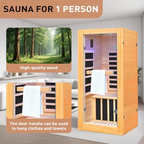 Lamar Far Infrared Sauna with Red Light, Low EMF Home Sauna Room, 10-Color Light, Bluetooth Speakers, Digital Control Panel - Personal Indoor Luxury Spa for House and Gym