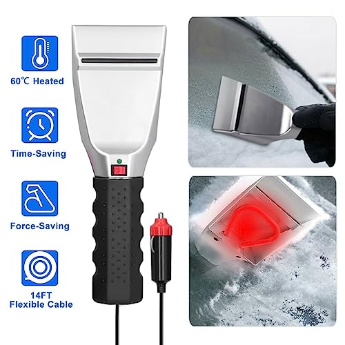 Glomora 12V Auto Heated Snow Shovel, Electric Windshield Ice Scrapers, with Ergonomic Foam Grip, Make Your Winter Travel Worry, for Cars, Trucks, SUVs