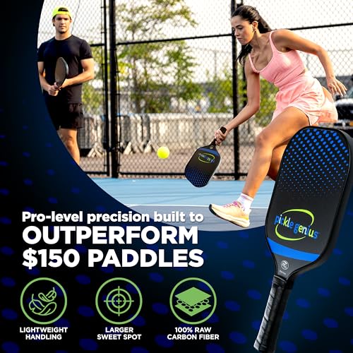 Pickle Genius Quiet Pickleball Paddle – USAPA Approved Carbon Fiber with Grit – 8oz Pickleball Racket for Adults – Honeycomb Core Vibration Dampening for Spin, Control & Tennis Elbow Relief