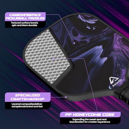 Akiefb Pickleball Paddles, T300 Carbon Fiber Pickleball Paddle with 4 Grip Tapes and a Carry Bag,14mm Polypropylene Honeycomb Core,Ideal Pickleball Training Equipment for Beginners (Starry Sky)