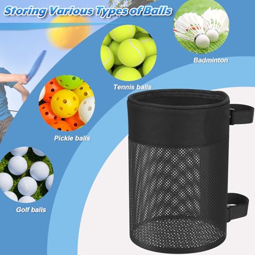 Easecos Pickleball Ball Holder Foldable Storage Mesh Bag for Pickleball Net Post, Large Storage Hanging Bag with Strap for Holding 18 Balls