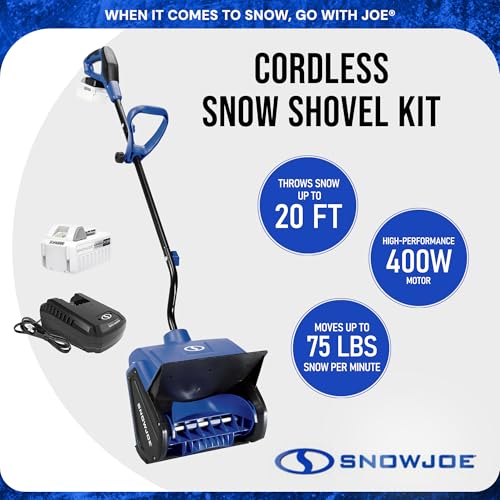 Snow Joe 24V Cordless Electric Shovel Kit w/ 5Ah Battery & Charger, 13″ Clearing Width, 400W Motor – Portable, Lightweight, Heavy-Duty Ice Removal for Deck, Patio, Driveway & Sidewalk, 24V-SS13-XR