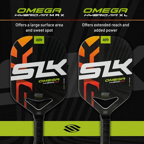 Selkirk Sport SLK Omega Hybrid Air Elongated Pickleball Paddles | Carbon Fiber Pickleball Paddle with Polymer Core | Aerodynamic Open Throat Design for Power and Control | ProSpin+ Texture | Max Ember