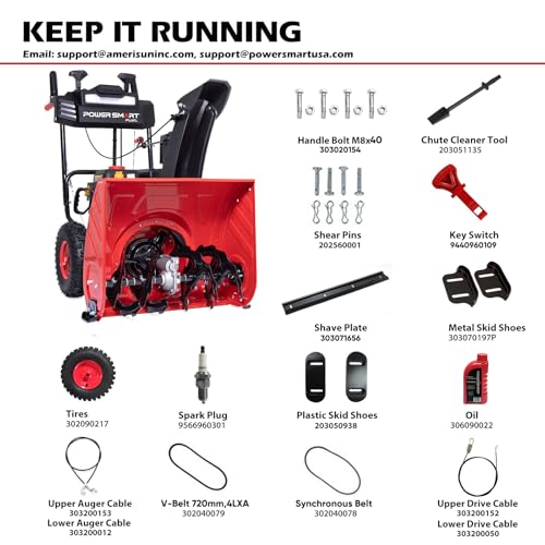 PowerSmart 26-Inch Snow Blower Gas Powered, 252cc 4-Cycle Engine with Electric Start, 2-Stage Self-Propelled with Headlight