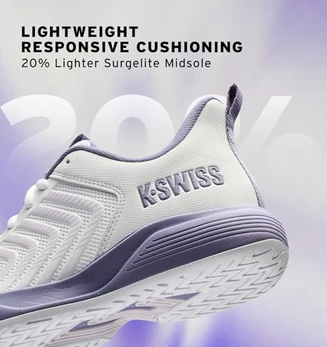 K-Swiss Women's Ultrashot Light Pickleball Tennis Shoe - Lightweight Court Shoes Lateral Movement Stable Support, White/Purple 8 M