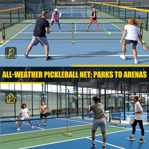 Pickleball Set Net with 4 Paddles, 6FT/11FT/22FT Portable 3-in-1 Pickle Ball Net with Carry Bag, Pickleballs, Designed for All Weather Conditions (3-in-1 Pickleball net with Rackets)