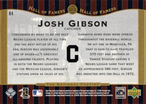 2001 Upper Deck Hall of Famers #64 Josh Gibson Baseball Card